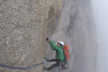 Markus in der technischen Querung von der Westwand in die Nordwand